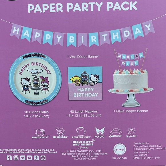 🆕 Hello Kitty and Friends Party Pack- Plates, Napkins, Wall Banner, Cake Topper - Picture 2 of 6